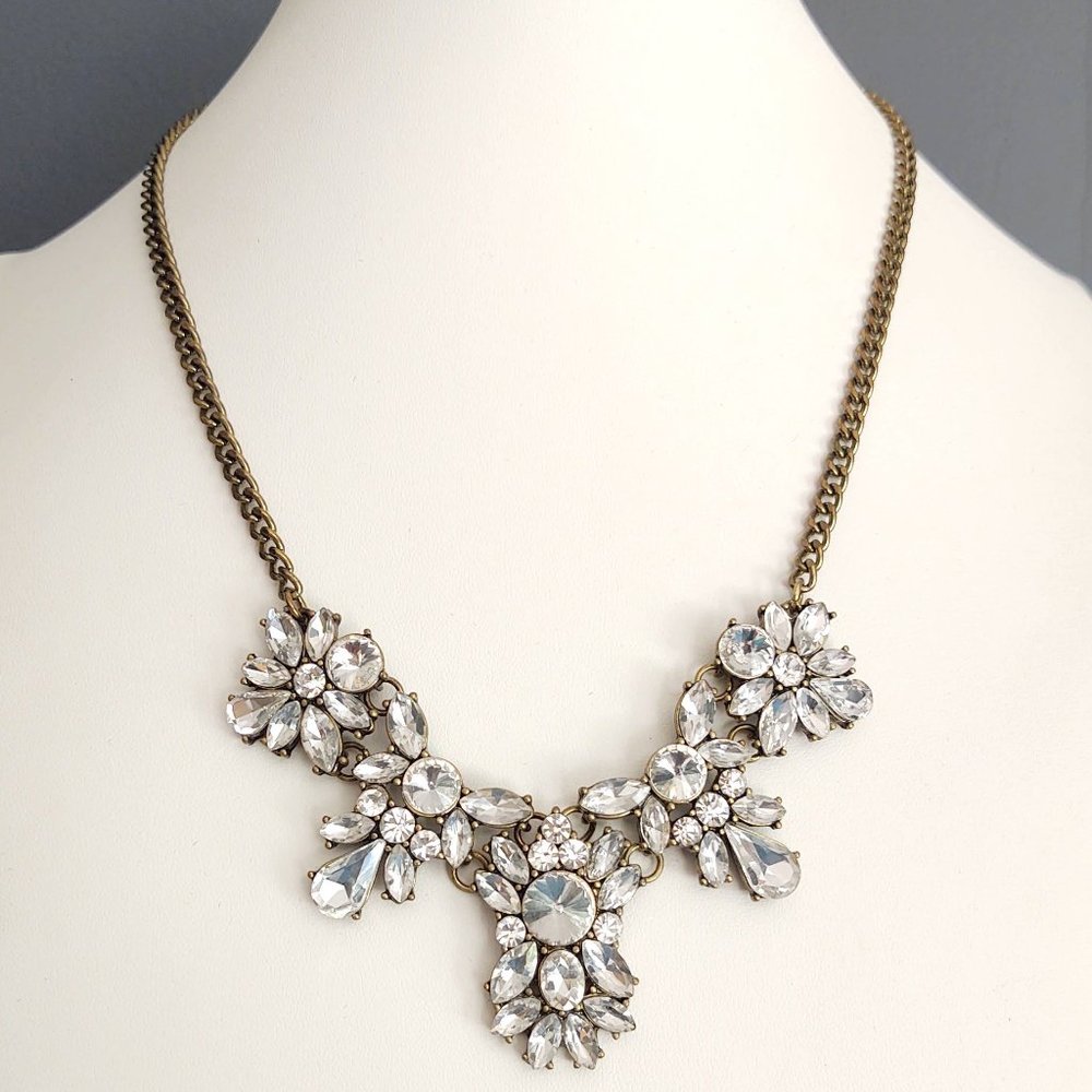 Clear glass with antique brass chain statement necklace